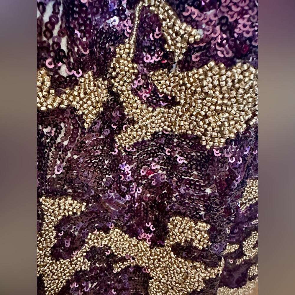 Gorgeous Mini Skirt Gold Beaded and Purple Sequin Design Ready for Holidays - Picture 3 of 8